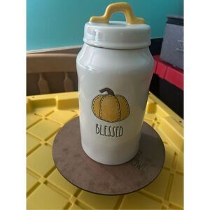 Rae Dunn Artisan Collection “blessed” Yellow Pumpkin Canister